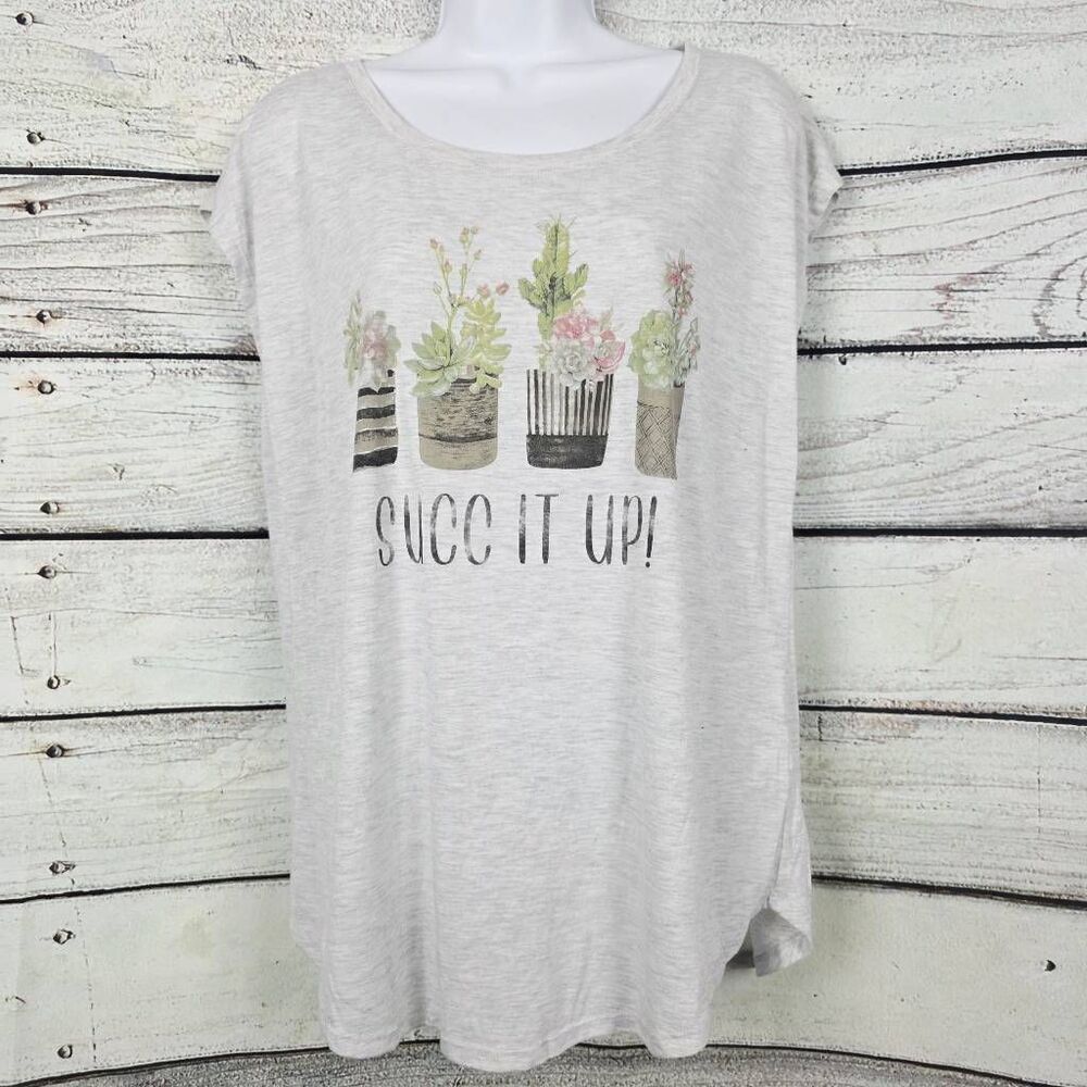 Maurices Succ It Up Succulent Graphic Tee Gray Size L